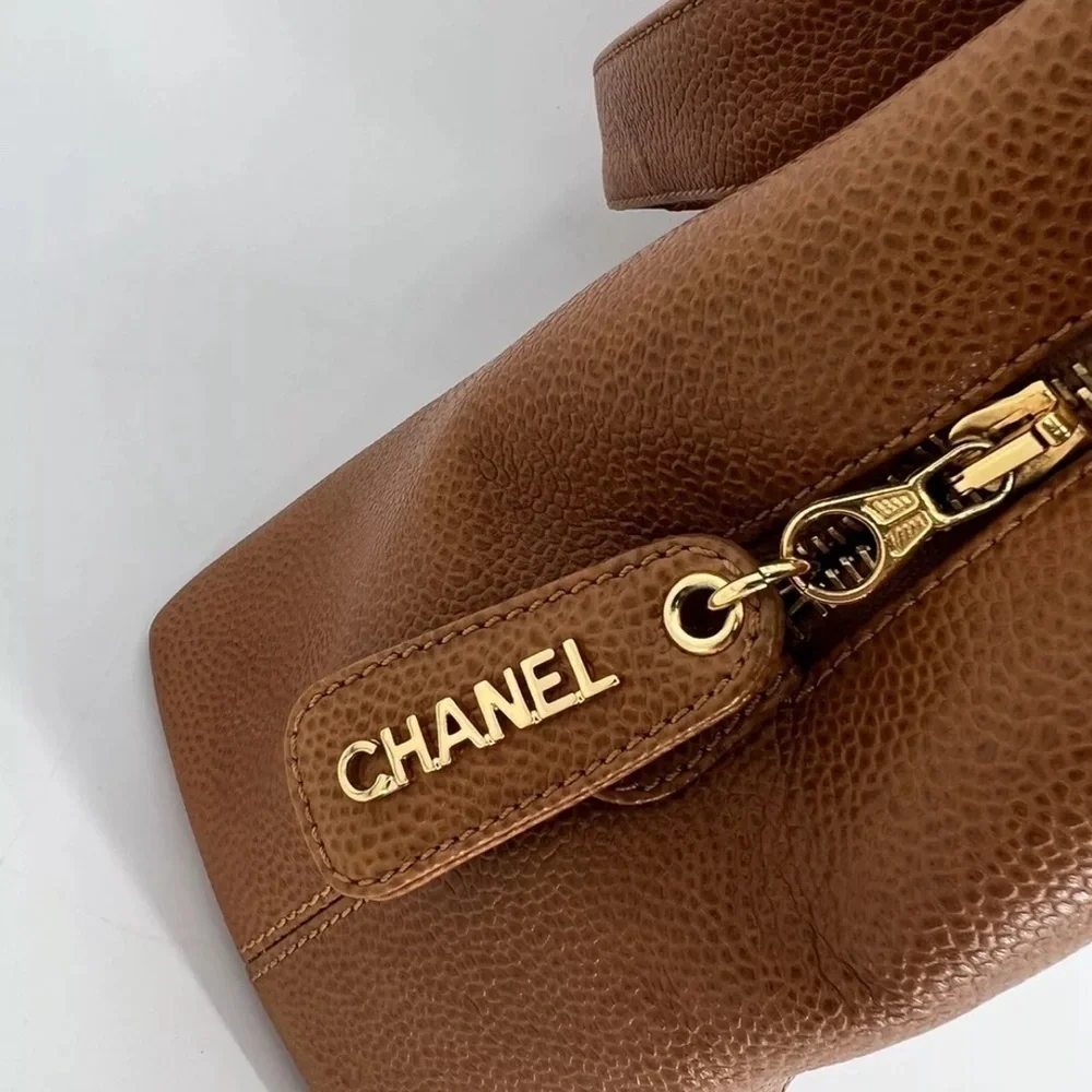 Vintage 90’s Chanel Caviar Leather Pebbled Logo Embossed Stitch Shoulder Bag Y2K